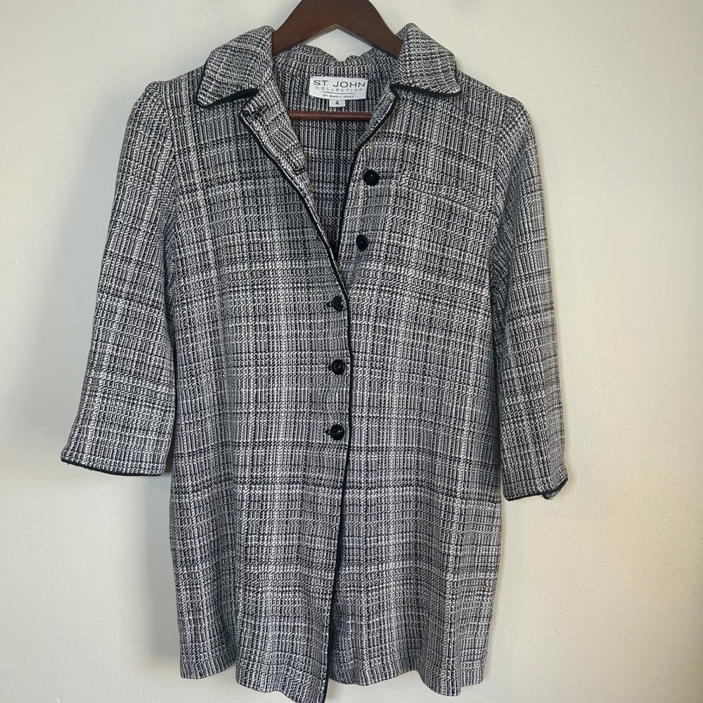 St. John Collection Marie Gray Black&White Knit Micro Check Blazer Jacket Size 4